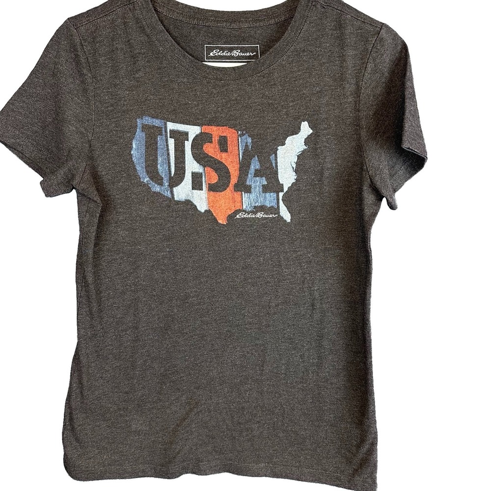 Eddie Bauer USA Map Gray T-Shirt M street wear relaxed Patriotic